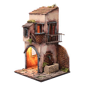 Casa capanna ad arco fontanella luce presepe Napoli 45x25x25 cm