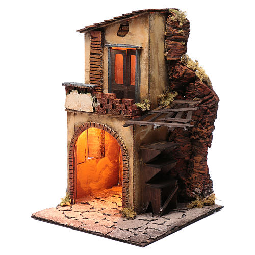Casa balcone e capanna e tettoia 40x25x25 cm presepe Napoli 2