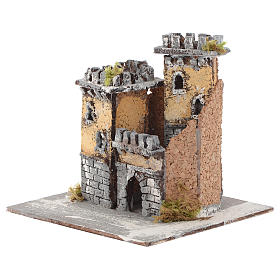 Neapolitan nativity scene castle with two towers and arch  15x15x15 cm