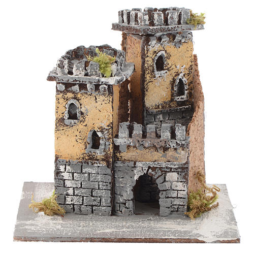 Neapolitan nativity scene castle with two towers and arch  15x15x15 cm 1