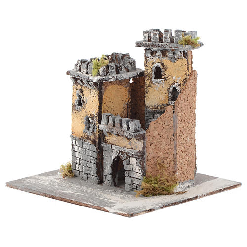 Neapolitan nativity scene castle with two towers and arch  15x15x15 cm 2