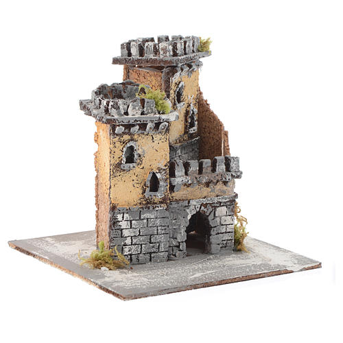 Neapolitan nativity scene castle with two towers and arch  15x15x15 cm 3