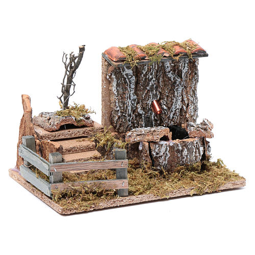 Nativity scene fountain with pump on rocky wall and roof 3