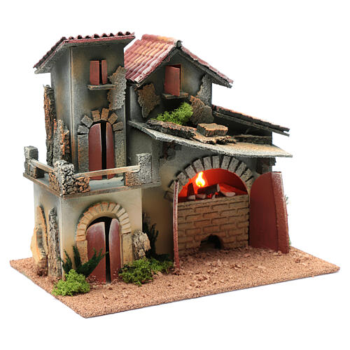 Casa em miniatura presépio com forno de lenha e luz chama 24,5x30x20 cm 3