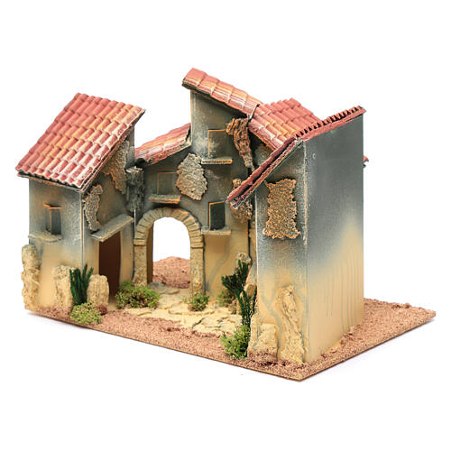 Aldeia em miniatura casas e arco para presépio de Natal 20x30x20 cm 2