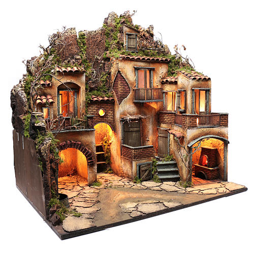 Neapolitan nativity scene setting village with fountain 82X80X60 cm 3