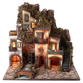 Neapolitan nativity scene setting with mill 78X70X50 cm