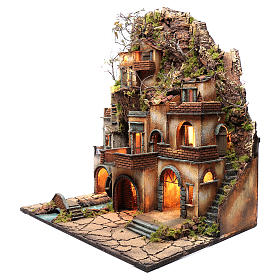 Belén napolitano: Aldea belén napolitano con molino 78x70x50 cm