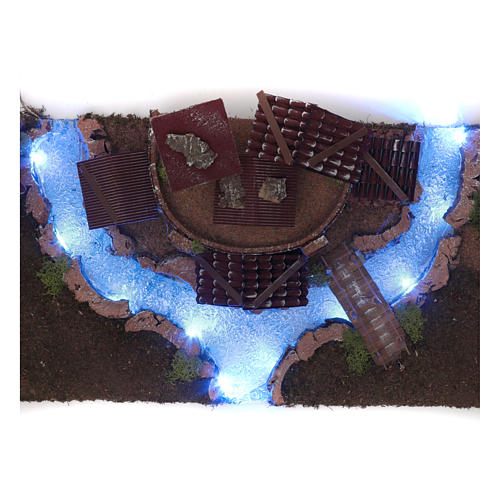 Krippenszenerie, Städtchen am Fluss, mit Beleuchtung, 18x55x24 cm 6