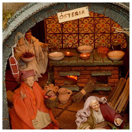Village setting for Neapolitan Nativity scene 120x100x100 cm, module A, 26 shepherds, 2 movements - 14 cm 8