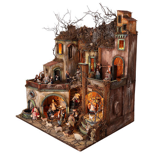 Village setting for Neapolitan Nativity scene 120x100x100 cm, module A, 26 shepherds, 2 movements - 14 cm 3