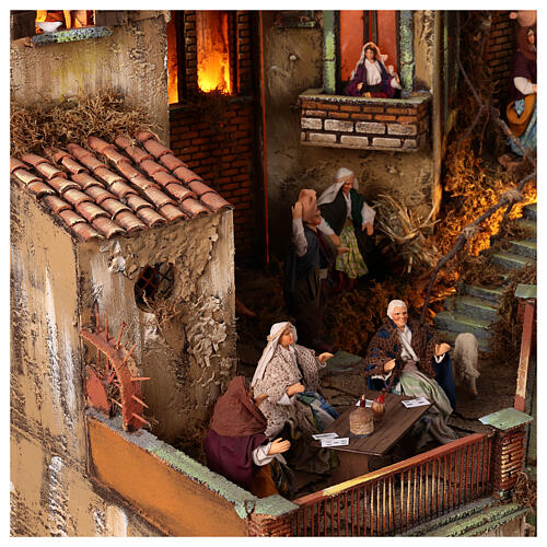 Village setting for Neapolitan Nativity scene 120x100x100 cm, module A, 26 shepherds, 2 movements - 14 cm 7