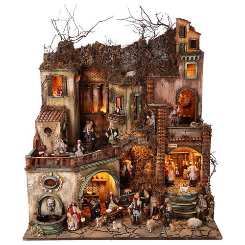 Bourgade crèche Naples mod. A 120x100x100 cm fontaine taverne 26 bergers de 14cm 2 mouvements 1