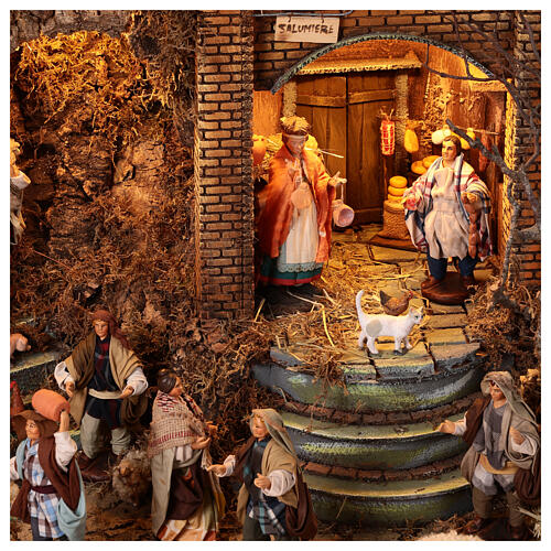 Bourgade crèche Naples mod. A 120x100x100 cm fontaine taverne 26 bergers de 14cm 2 mouvements 2