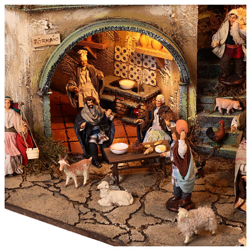 Bourgade crèche Naples mod. A 120x100x100 cm fontaine taverne 26 bergers de 14cm 2 mouvements 4