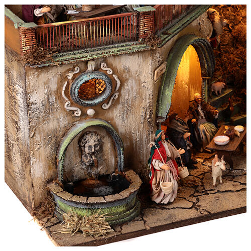 Bourgade crèche Naples mod. A 120x100x100 cm fontaine taverne 26 bergers de 14cm 2 mouvements 6