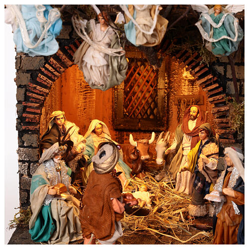 Village setting for Neapolitan Nativity scene 120x100x100 cm, module B, 34 shepherds, 7 movements - 14 cm, real water stream 2