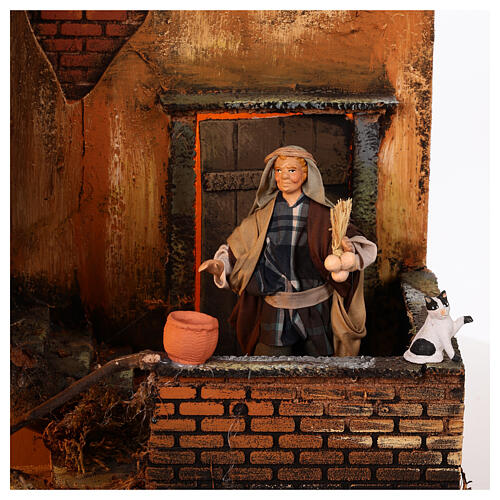 Village setting for Neapolitan Nativity scene 120x100x100 cm, module B, 34 shepherds, 7 movements - 14 cm, real water stream 8