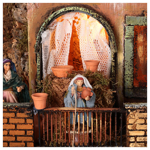 Village setting for Neapolitan Nativity scene 120x100x100 cm, module B, 34 shepherds, 7 movements - 14 cm, real water stream 10