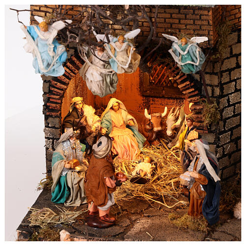 Village setting for Neapolitan Nativity scene 120x100x100 cm, module B, 34 shepherds, 7 movements - 14 cm, real water stream 11