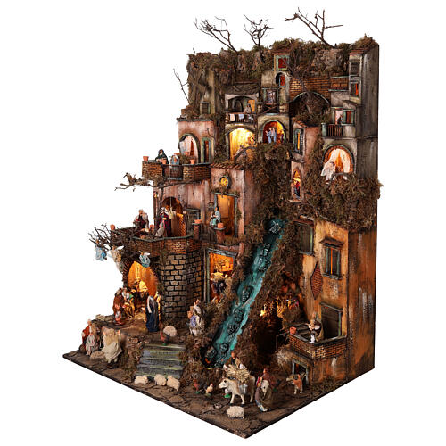 Bourgade crèche Naples mod. B 120x100x100 cm 7 mouvements 34 santons de 14 cm avec vrai ruisseau lumineux 4