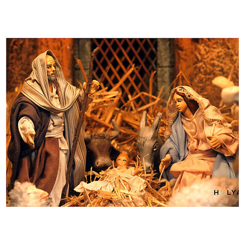 Miasteczko szopka neapolitańska Narodziny Jezusa moduł B 120x100x100 cm 7 ruchomych figurek, 34 pasterzy, prawdziwa rzeka podświetlana - 14 cm 4
