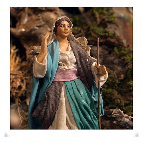 Miasteczko szopka neapolitańska Narodziny Jezusa moduł B 120x100x100 cm 7 ruchomych figurek, 34 pasterzy, prawdziwa rzeka podświetlana - 14 cm 5