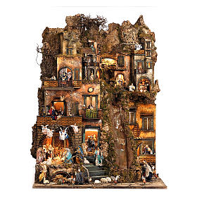 Aldeia em Miniatura com Natividade para Presépio de Nápoles, Peça B - 120 x 100 x 100 cm, 7 Movimentos, 34 Figuras, Rio Iluminado - 14 cm