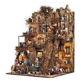 Aldeia em Miniatura com Natividade para Presépio de Nápoles, Peça B - 120 x 100 x 100 cm, 7 Movimentos, 34 Figuras, Rio Iluminado - 14 cm
