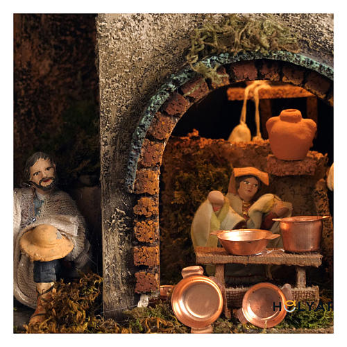 Aldeia em Miniatura com Natividade para Presépio de Nápoles, Peça B - 120 x 100 x 100 cm, 7 Movimentos, 34 Figuras, Rio Iluminado - 14 cm 6