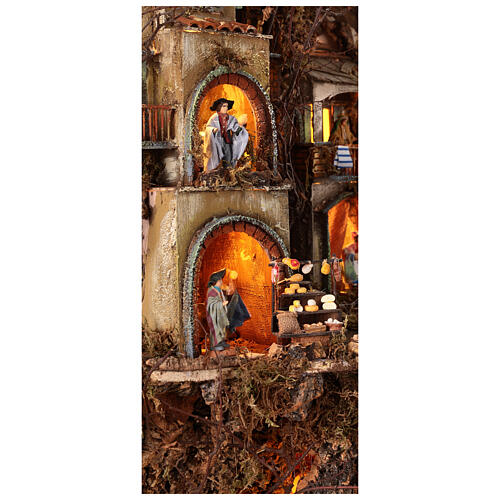 Village setting for Neapolitan Nativity scene 120x100x100 cm, module C, 34 shepherds, 9 movements - 14 cm 3