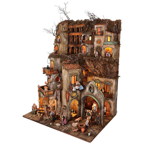 Village setting for Neapolitan Nativity scene 120x100x100 cm, module C, 34 shepherds, 9 movements - 14 cm 4