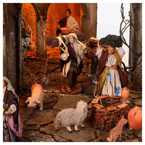 Village setting for Neapolitan Nativity scene 120x100x100 cm, module C, 34 shepherds, 9 movements - 14 cm 8