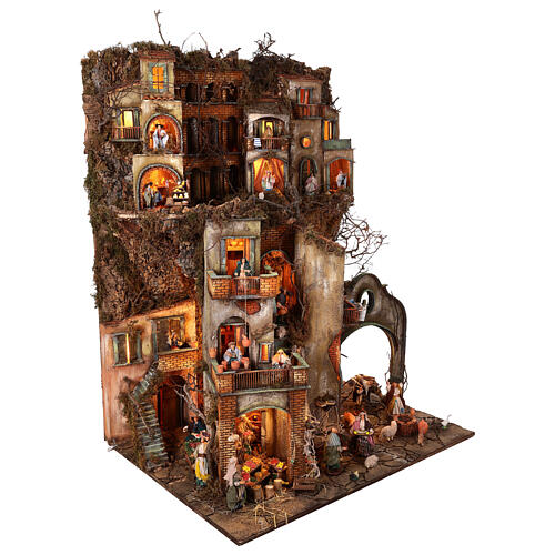 Village setting for Neapolitan Nativity scene 120x100x100 cm, module C, 34 shepherds, 9 movements - 14 cm 10