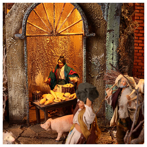 Village setting for Neapolitan Nativity scene 120x100x100 cm, module C, 34 shepherds, 9 movements - 14 cm 11