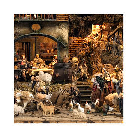 Village setting for Neapolitan Nativity scene 120x100x100 cm, module D, 25 shepherds, 3 movements - 14 cm