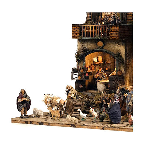 Village setting for Neapolitan Nativity scene 120x100x100 cm, module D, 25 shepherds, 3 movements - 14 cm 6