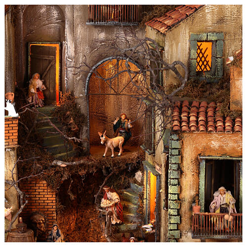 Village setting for Neapolitan Nativity scene 120x100x100 cm, module D, 25 shepherds, 3 movements - 14 cm 3