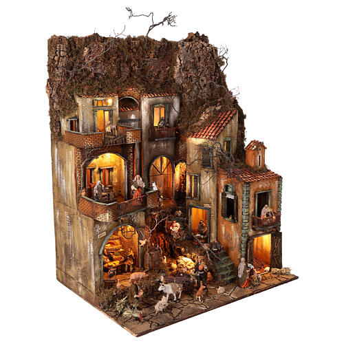 Village setting for Neapolitan Nativity scene 120x100x100 cm, module D, 25 shepherds, 3 movements - 14 cm 7