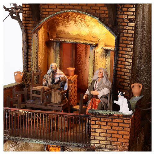 Village setting for Neapolitan Nativity scene 120x100x100 cm, module D, 25 shepherds, 3 movements - 14 cm 11