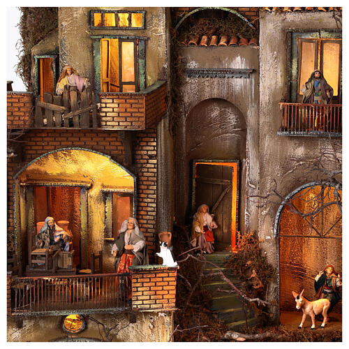 Bourgade crèche Naples mod. D 120x100x100 cm fontaine 25 santons de 14 cm 3 mouvements 2