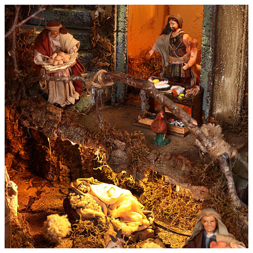 Bourgade crèche Naples mod. D 120x100x100 cm fontaine 25 santons de 14 cm 3 mouvements 8