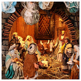 Village setting for Neapolitan Nativity scene 120x400x100 cm, 4 modules, 125 shepherds, 20 movements - 14 cm