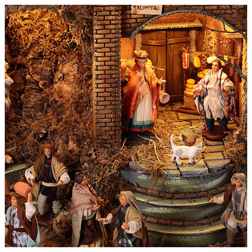 Village setting for Neapolitan Nativity scene 120x400x100 cm, 4 modules, 125 shepherds, 20 movements - 14 cm 4