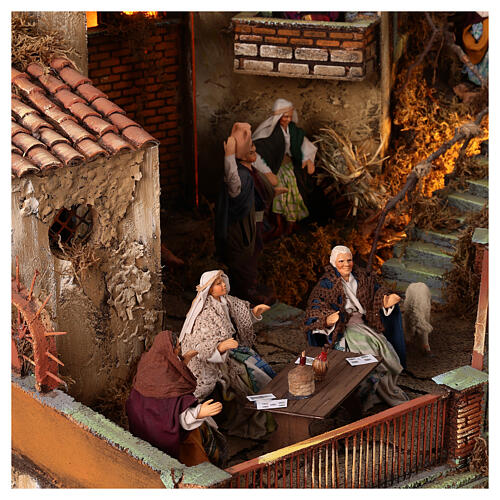 Village setting for Neapolitan Nativity scene 120x400x100 cm, 4 modules, 125 shepherds, 20 movements - 14 cm 7