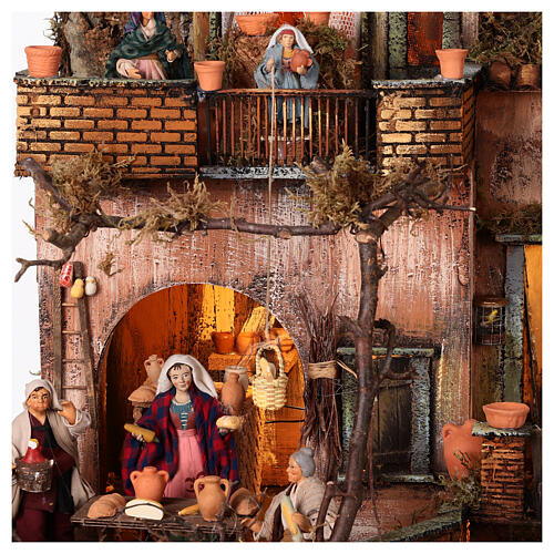 Village setting for Neapolitan Nativity scene 120x400x100 cm, 4 modules, 125 shepherds, 20 movements - 14 cm 9