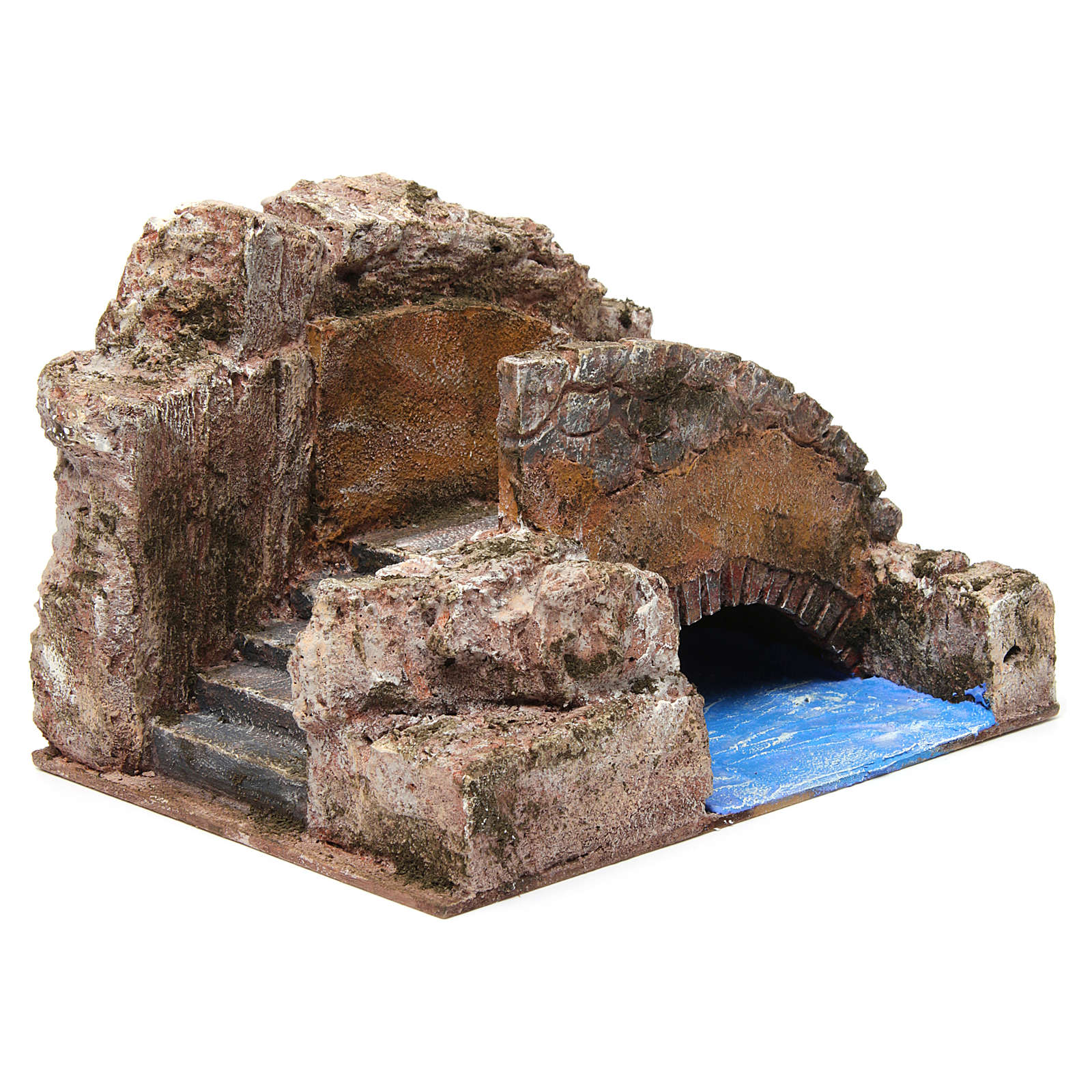 Ruisseau pont et escalier pour crèche 12 cm 20x25x15 cm | vente en