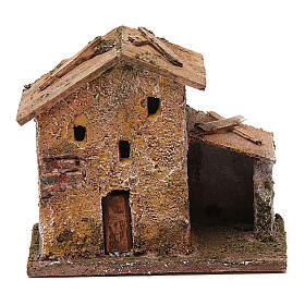 Casa em miniatura com porta e estábulo 10x9x5 cm para presépio com figuras altura média 3 cm