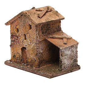 Casa em miniatura com porta e estábulo 10x9x5 cm para presépio com figuras altura média 3 cm