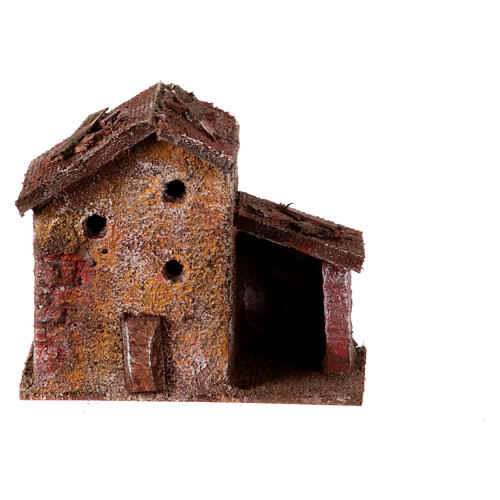 Casa em miniatura com porta e estábulo 10x9x5 cm para presépio com figuras altura média 3 cm 5